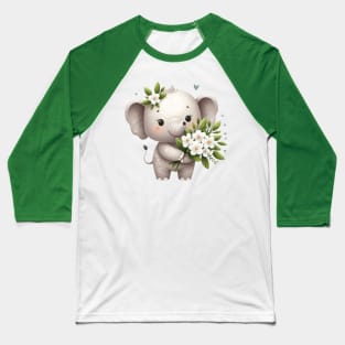 cute  elephant holding a bouquet of white flowers Baseball T-Shirt